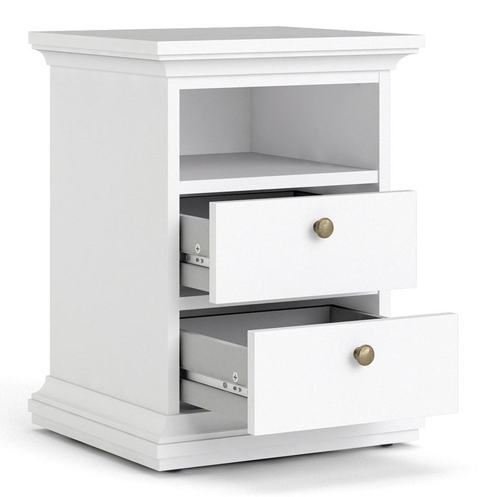 Paris Package - Bedside 2 Drawers in + Chest of 4 Drawers + Wardrobe with 2 Doors White