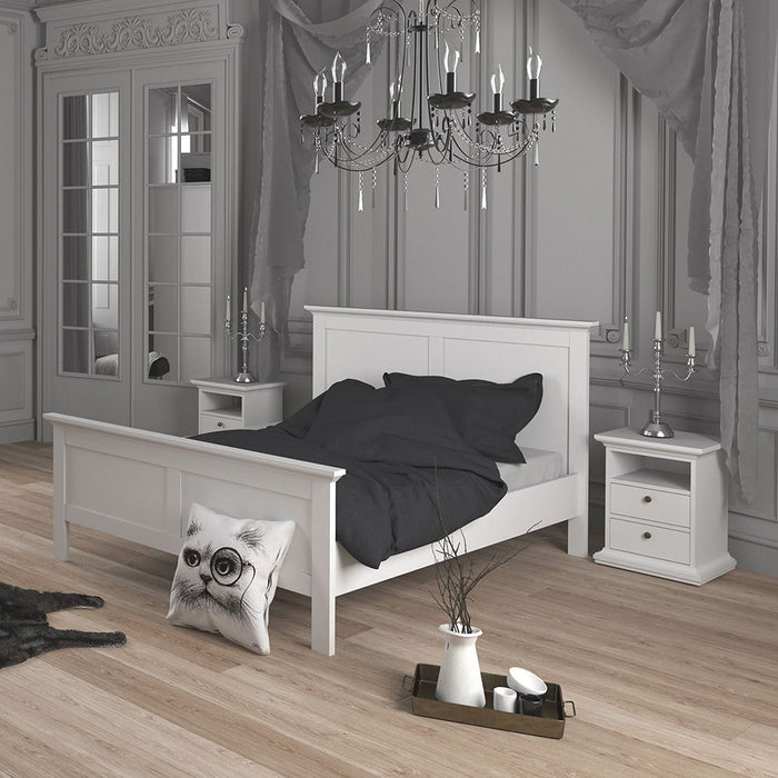 Paris Package - Bedside 2 Drawers in + Chest of 4 Drawers + Wardrobe with 2 Doors White