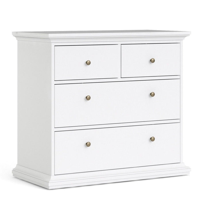 Paris Package - Bedside 2 Drawers in + Chest of 4 Drawers + Wardrobe with 2 Doors White