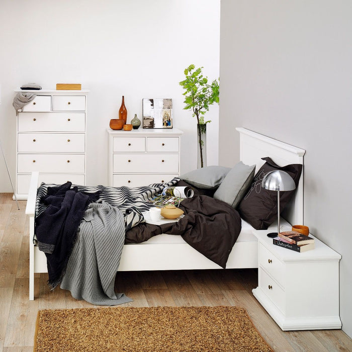 Paris Package - Bedside 2 Drawers in + Chest of 4 Drawers + Wardrobe with 2 Doors White