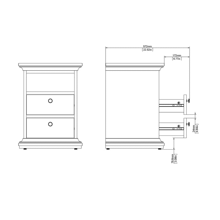 Paris Bedside 2 Drawers in White