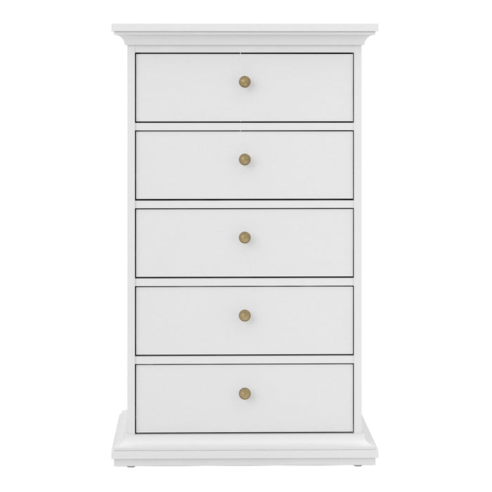 Paris Chest 5 Drawers in White