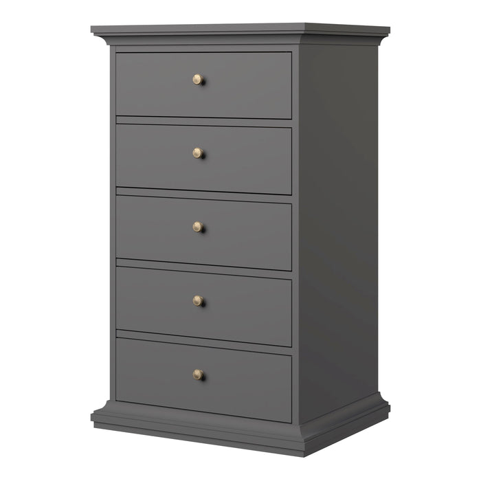 Paris Chest 5 Drawers in Matt Grey