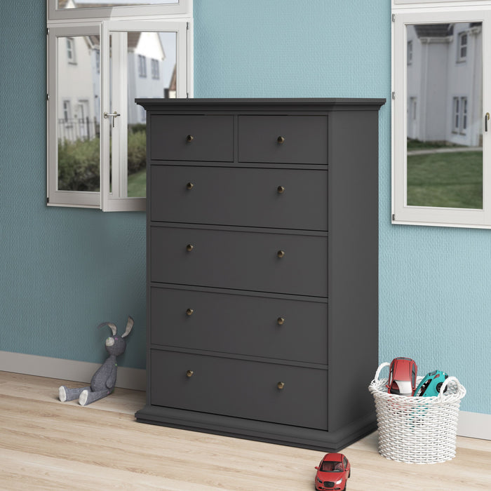 Paris Chest of 6 Drawers in Matt Grey