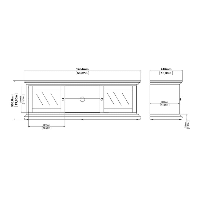 Paris TV Unit Wide 2 Doors 1 Shelf in White