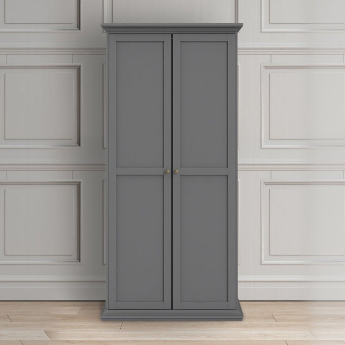 Paris Package - Bedside 2 Drawers in + Chest of 4 Drawers + Wardrobe with 2 Doors Matt Grey