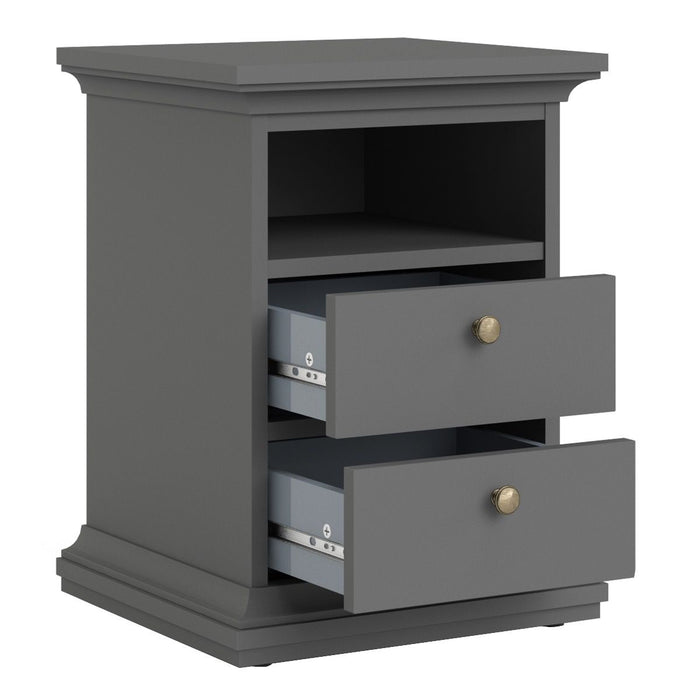 Paris Package - Bedside 2 Drawers in + Chest of 4 Drawers + Wardrobe with 2 Doors Matt Grey