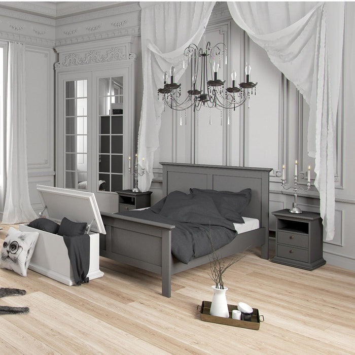 Paris Package - Bedside 2 Drawers in + Chest of 4 Drawers + Wardrobe with 2 Doors Matt Grey