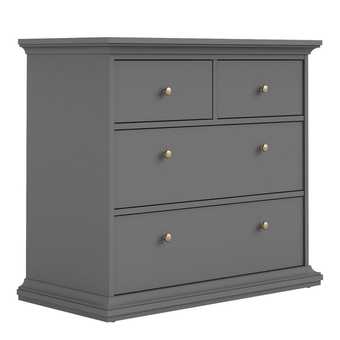 Paris Package - Bedside 2 Drawers in + Chest of 4 Drawers + Wardrobe with 2 Doors Matt Grey