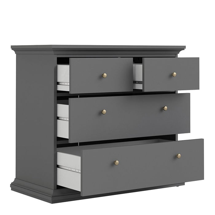 Paris Package - Bedside 2 Drawers in + Chest of 4 Drawers + Wardrobe with 2 Doors Matt Grey