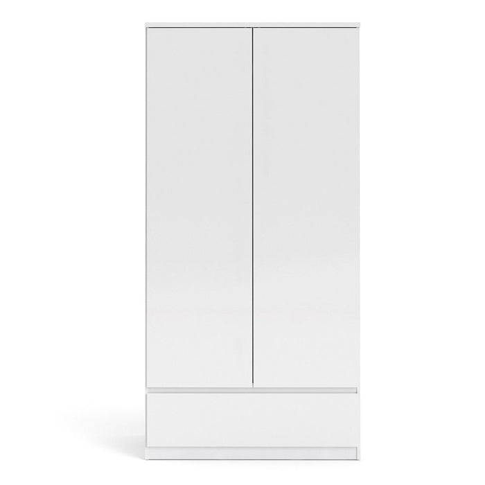 Naia Wardrobe with 2 Doors 1 Drawer in White High Gloss