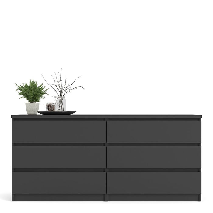 Naia Wide Chest of 6 Drawers (3+3) in Black Matt