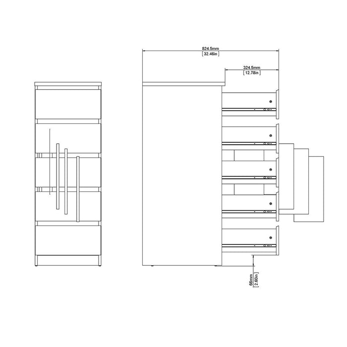 Naia Narrow Chest of 5 Drawers in Black Matt