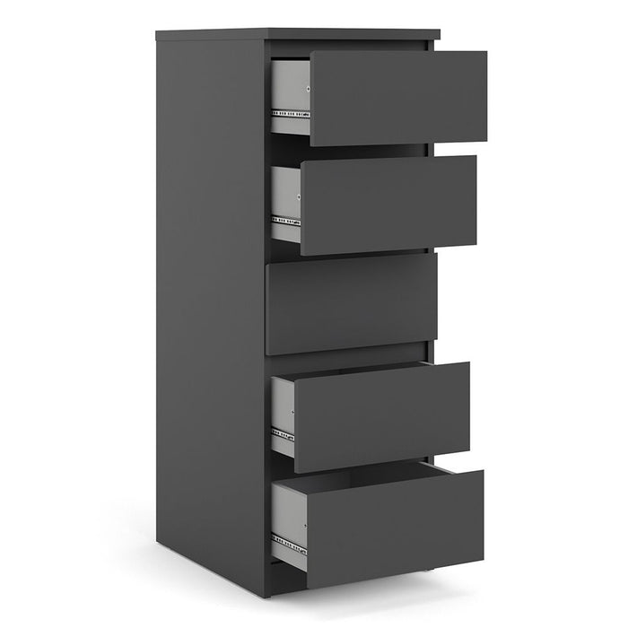 Naia Narrow Chest of 5 Drawers in Black Matt