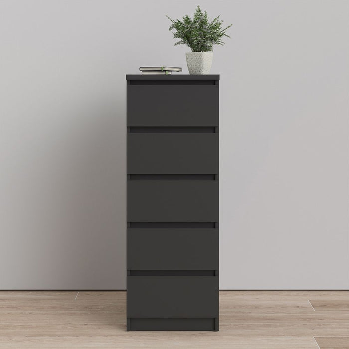 Naia Narrow Chest of 5 Drawers in Black Matt