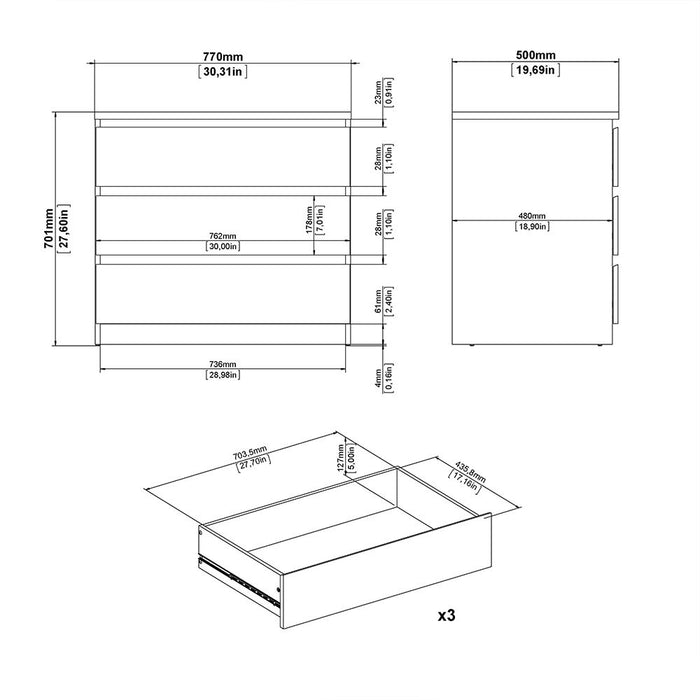 Naia Chest of 3 Drawers in Black Matt