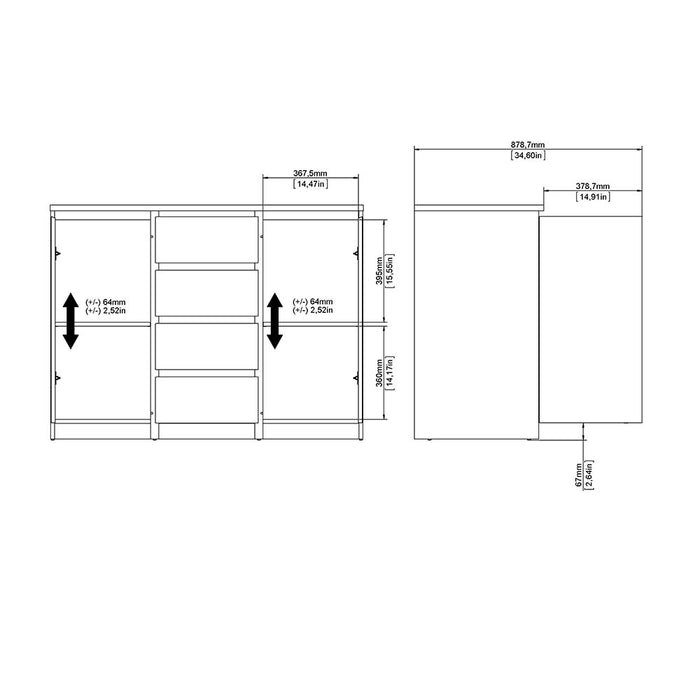 Naia Sideboard 4 Drawers 2 Doors in Black Matt