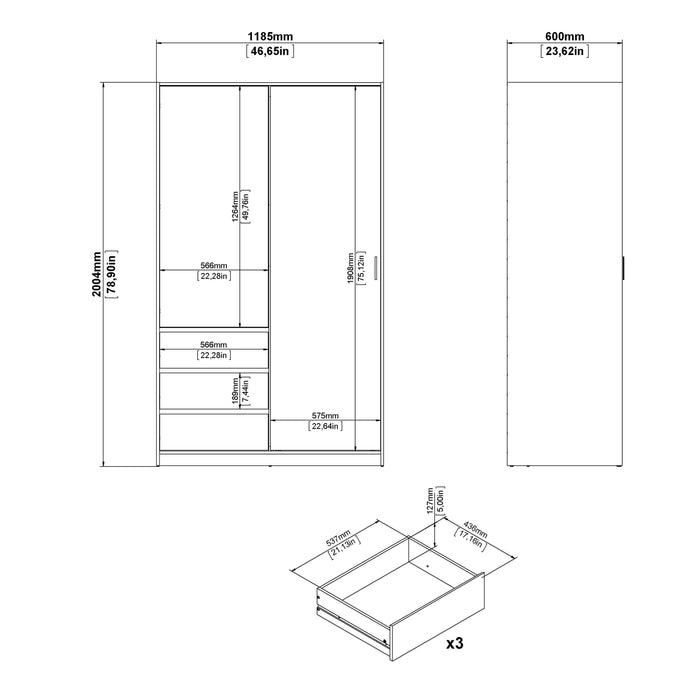 Naia Wardrobe with 1 Sliding Door 1 Door 3 Drawers in Jackson Hickory Oak