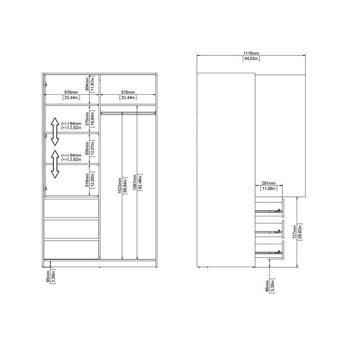 Naia Wardrobe with 1 Sliding Door 1 Door 3 Drawers in Jackson Hickory Oak