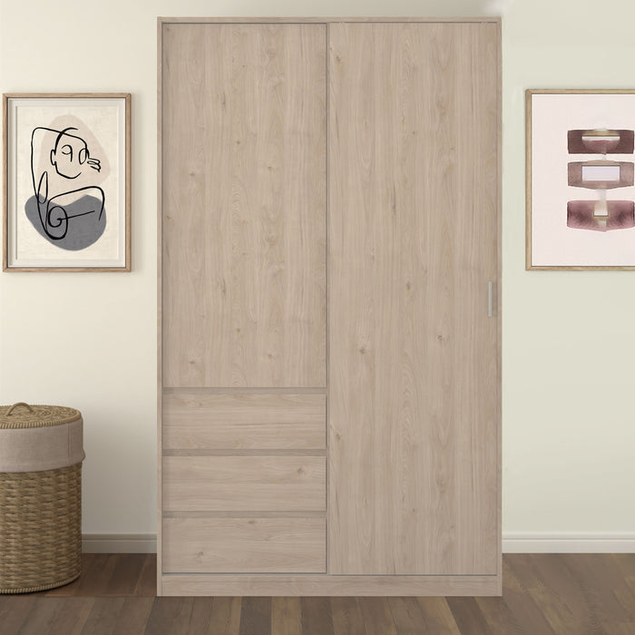 Naia Wardrobe with 1 Sliding Door 1 Door 3 Drawers in Jackson Hickory Oak