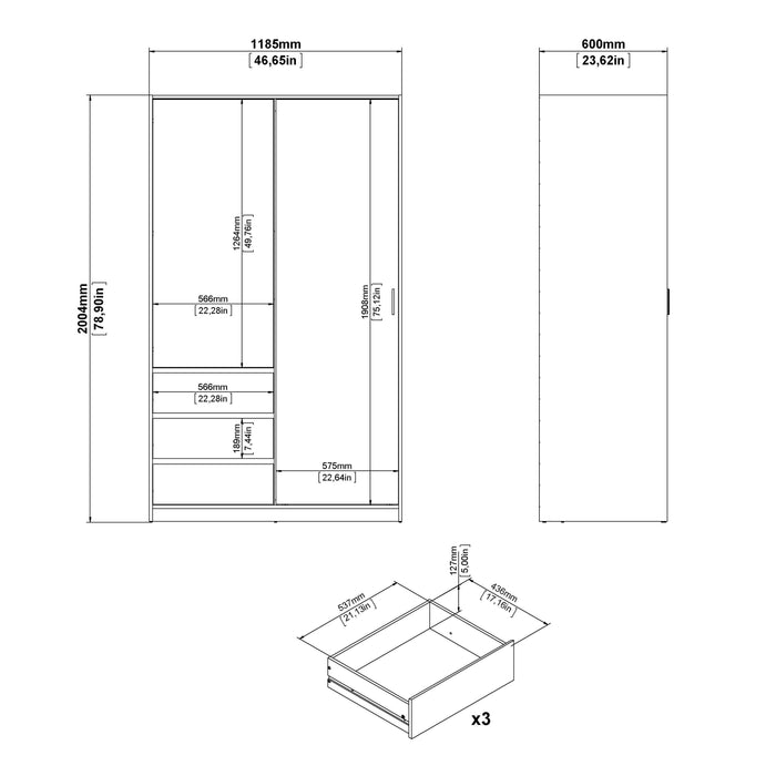 Naia Wardrobe with 1 Sliding Door 1 Door 3 Drawers in White High Gloss