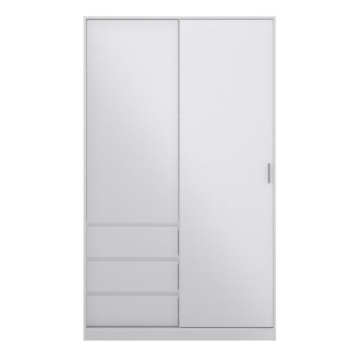 Naia Wardrobe with 1 Sliding Door 1 Door 3 Drawers in White High Gloss