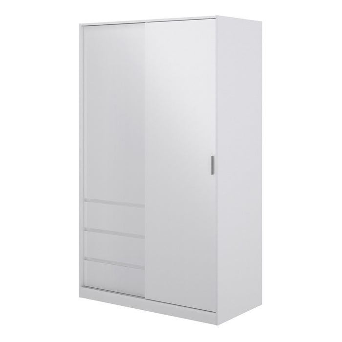 Naia Wardrobe with 1 Sliding Door 1 Door 3 Drawers in White High Gloss