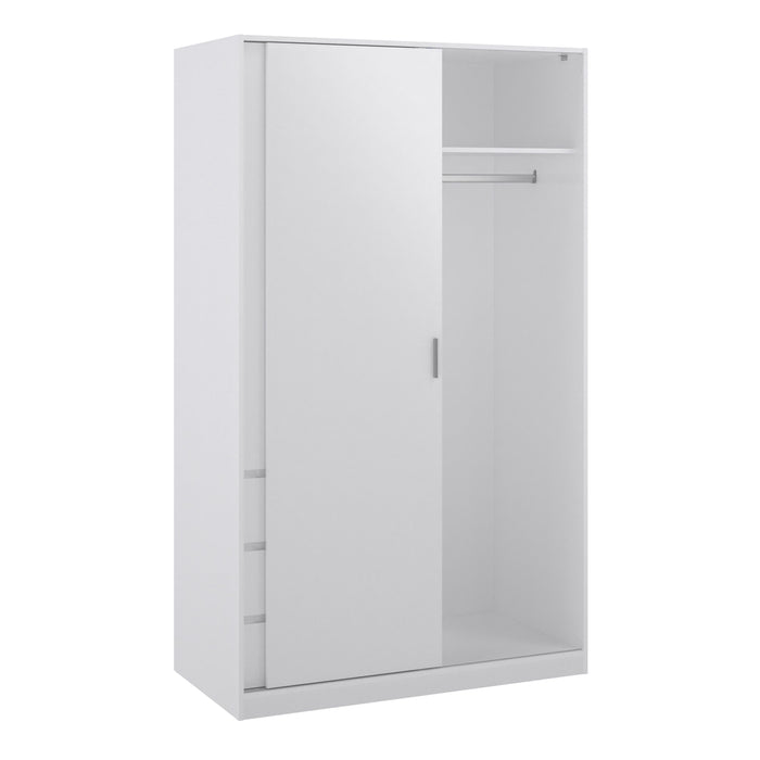 Naia Wardrobe with 1 Sliding Door 1 Door 3 Drawers in White High Gloss