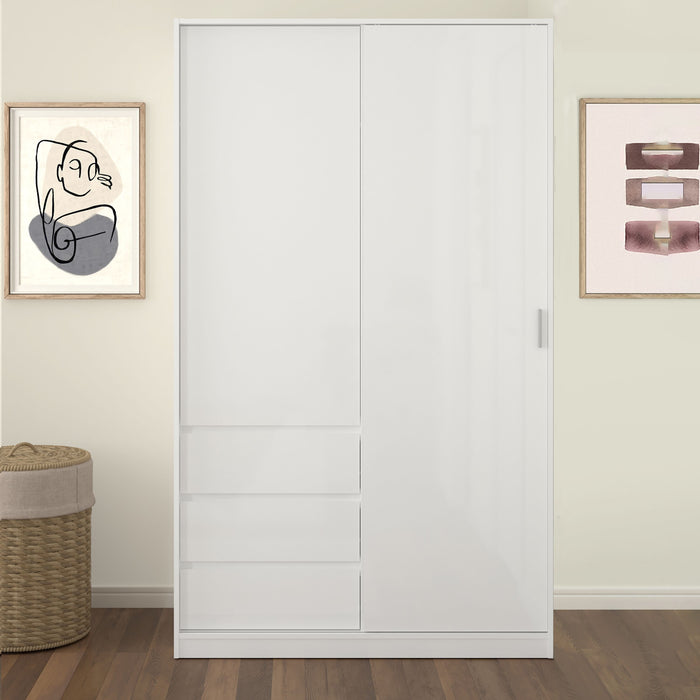 Naia Wardrobe with 1 Sliding Door 1 Door 3 Drawers in White High Gloss