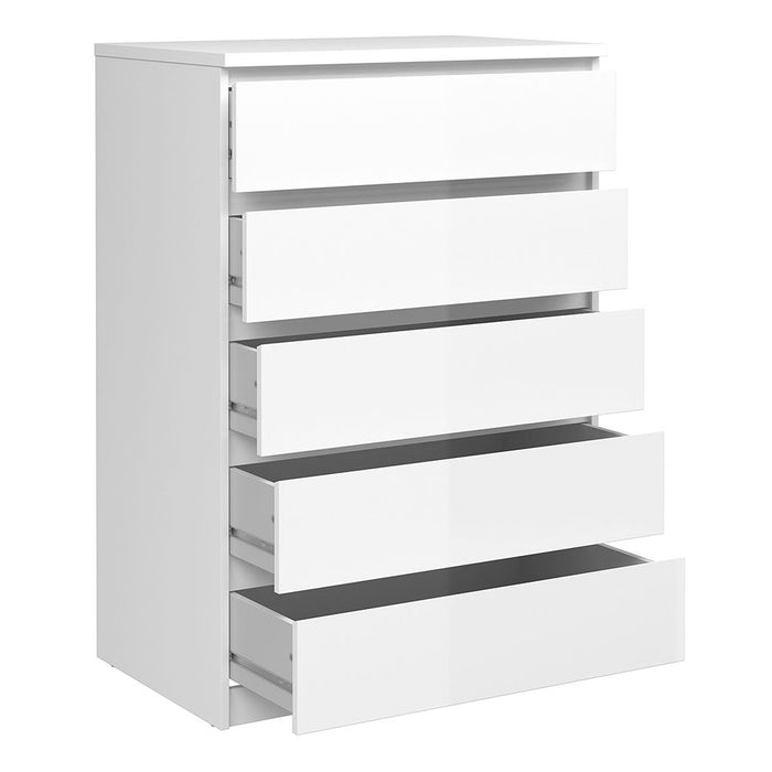 Naia Chest of 5 Drawers in White High Gloss