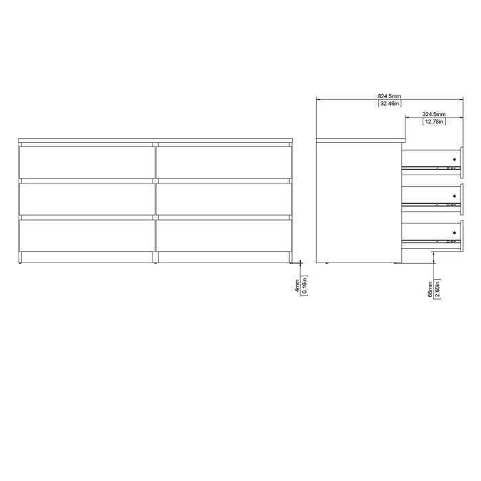 Naia Wide Chest of 6 Drawers (3+3) in Jackson Hickory Oak