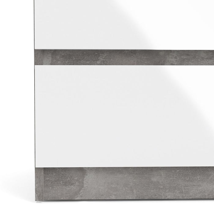 Naia Narrow Chest of 5 Drawers in Concrete and White High Gloss