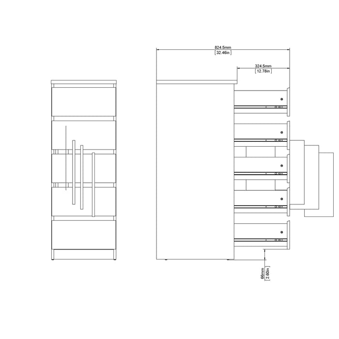 Naia Narrow Chest of 5 Drawers in Jackson Hickory Oak