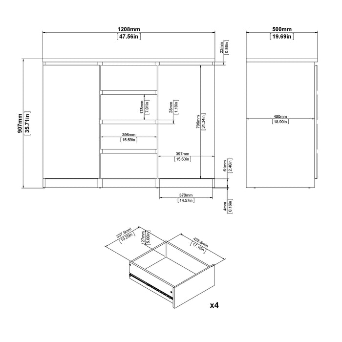 Naia Sideboard 4 Drawers 2 Doors in Jackson Hickory Oak