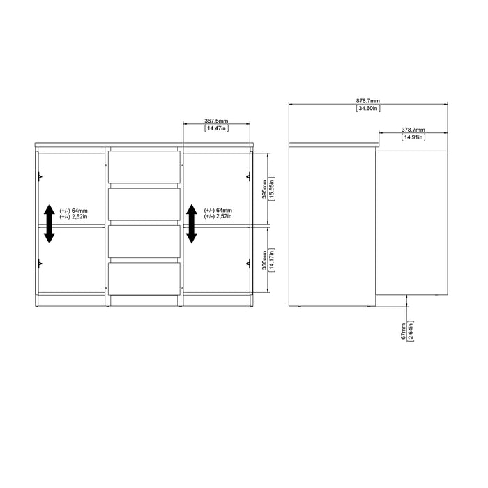 Naia Sideboard 4 Drawers 2 Doors in Jackson Hickory Oak