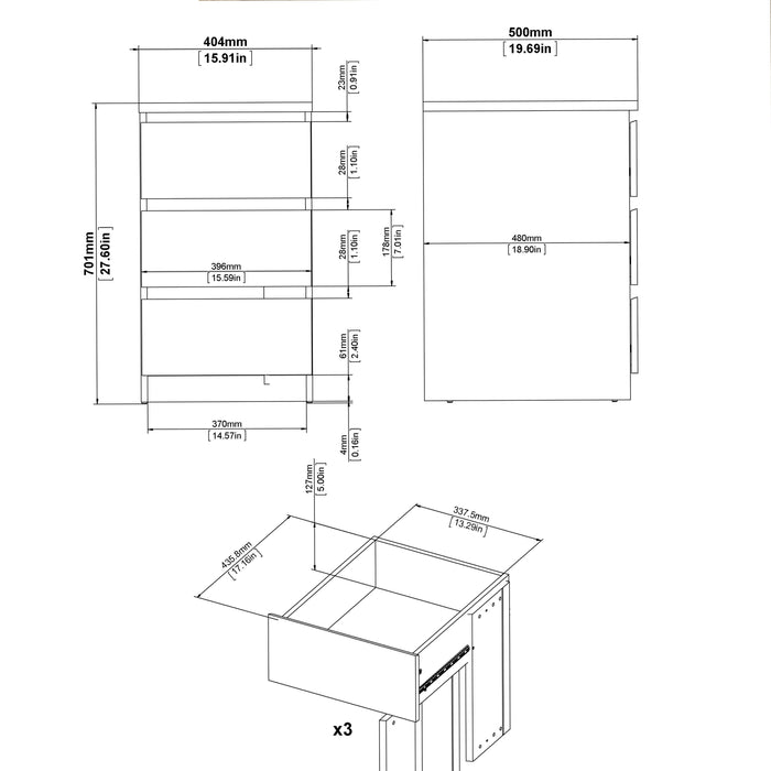 Naia Bedside 3 Drawers in Jackson Hickory Oak