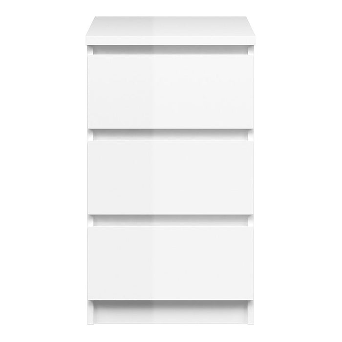 Naia Bedside 3 Drawers in White High Gloss