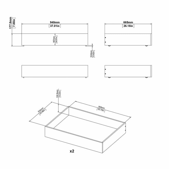 Naia Set of 2 Underbed Drawers (for Single or Double Beds) in White High Gloss