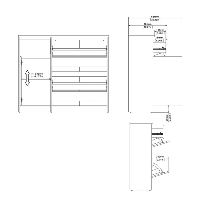 Naia Shoe Cabinet with 2 Flip Down Doors 1 Door and 1 Drawer in Concrete and White High Gloss