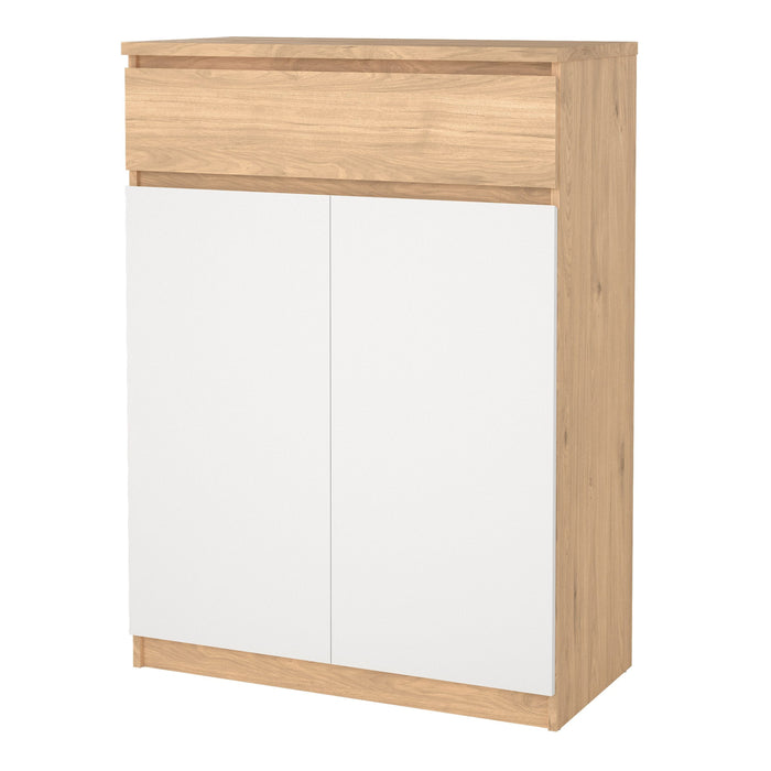 Naia Shoe Cabinet with 2 Doors 1 Drawer in Jackson Hickory Oak and White