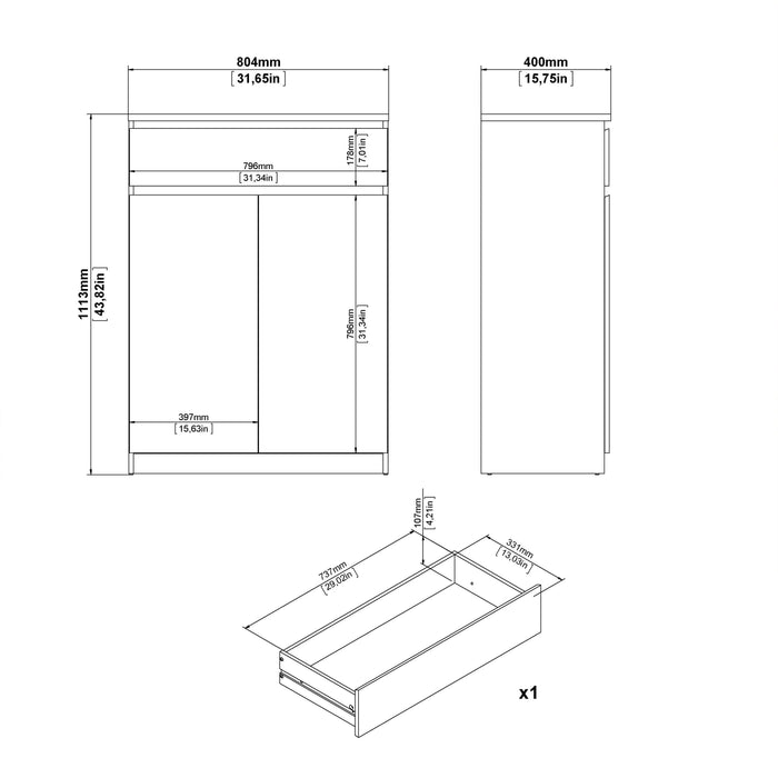 Naia Shoe Cabinet with 2 Doors 1 Drawer in Jackson Hickory Oak and Black