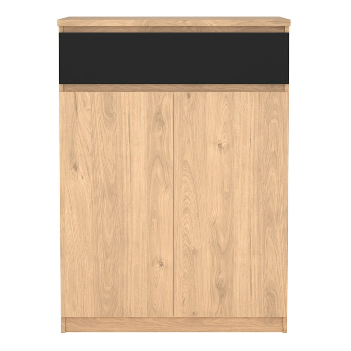 Naia Shoe Cabinet with 2 Doors 1 Drawer in Jackson Hickory Oak and Black