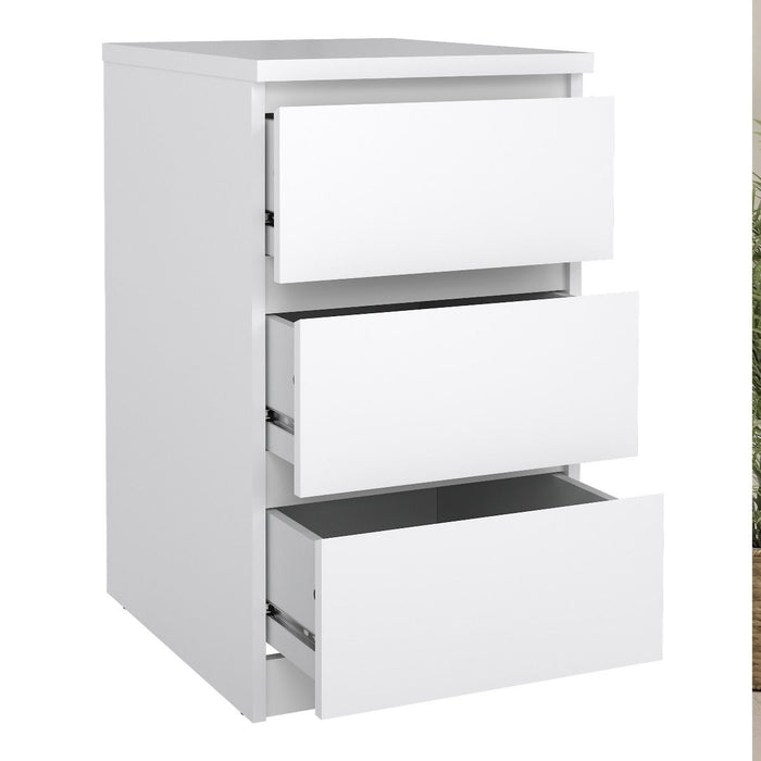 Naia Package - Bedside 3 Drawers + Chest of 5 Drawers + Wardrobe with 2 doors + 1 drawer in White High Gloss