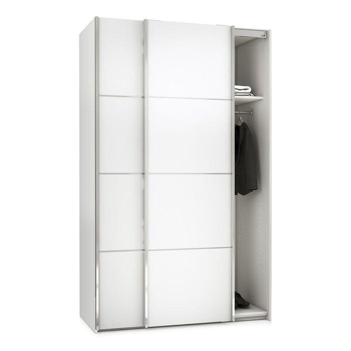 Verona Sliding Wardrobe 120cm in White with White Doors with 2 Shelves