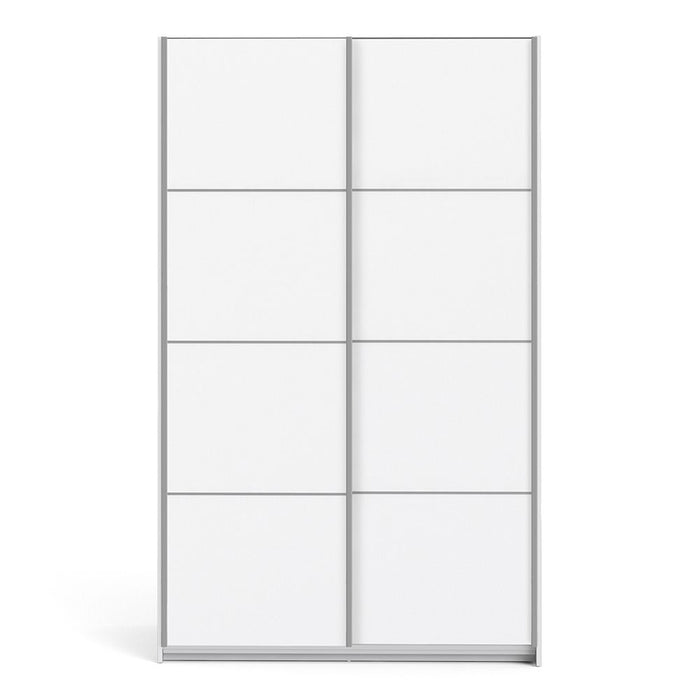 Verona Sliding Wardrobe 120cm in White with White Doors with 2 Shelves