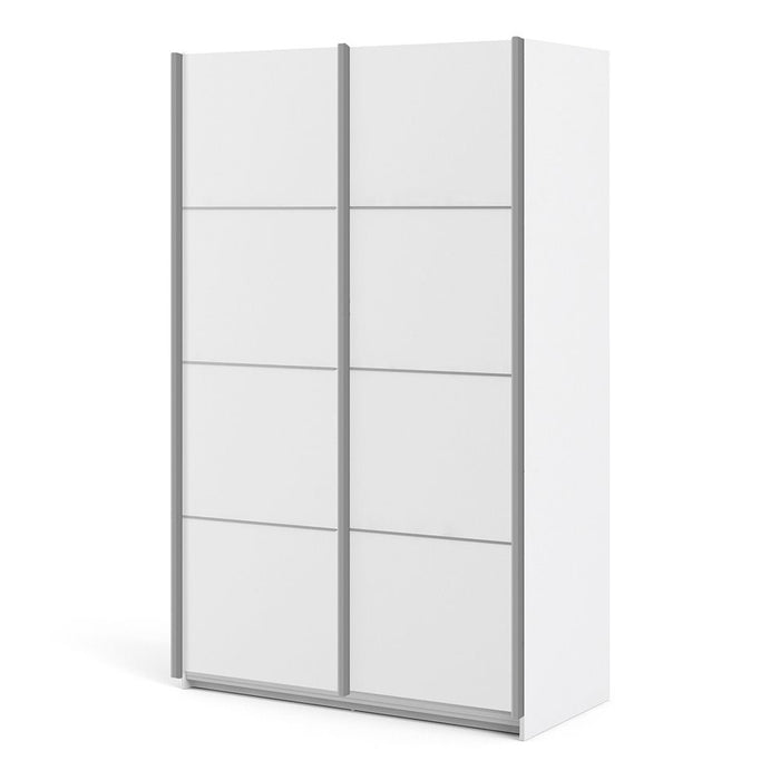 Verona Sliding Wardrobe 120cm in White with White Doors with 2 Shelves