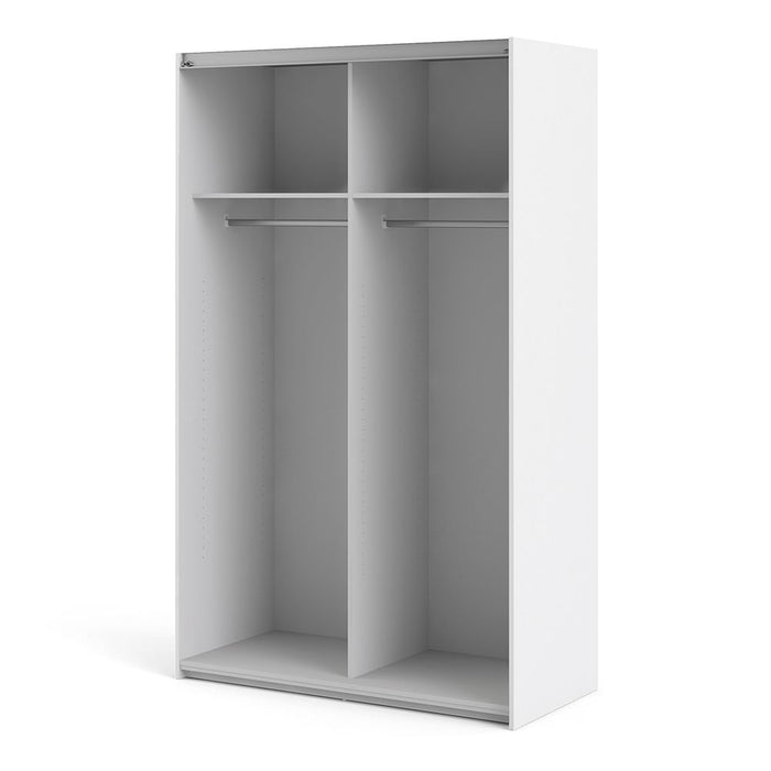 Verona Sliding Wardrobe 120cm in White with White Doors with 2 Shelves