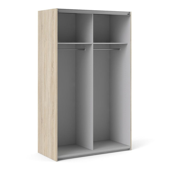 Verona Sliding Wardrobe 120cm in Oak with White Doors with 2 Shelves