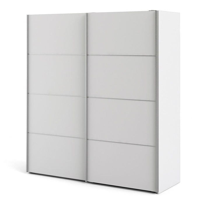 Verona Sliding Wardrobe 180cm in White with White Doors with 2 Shelves