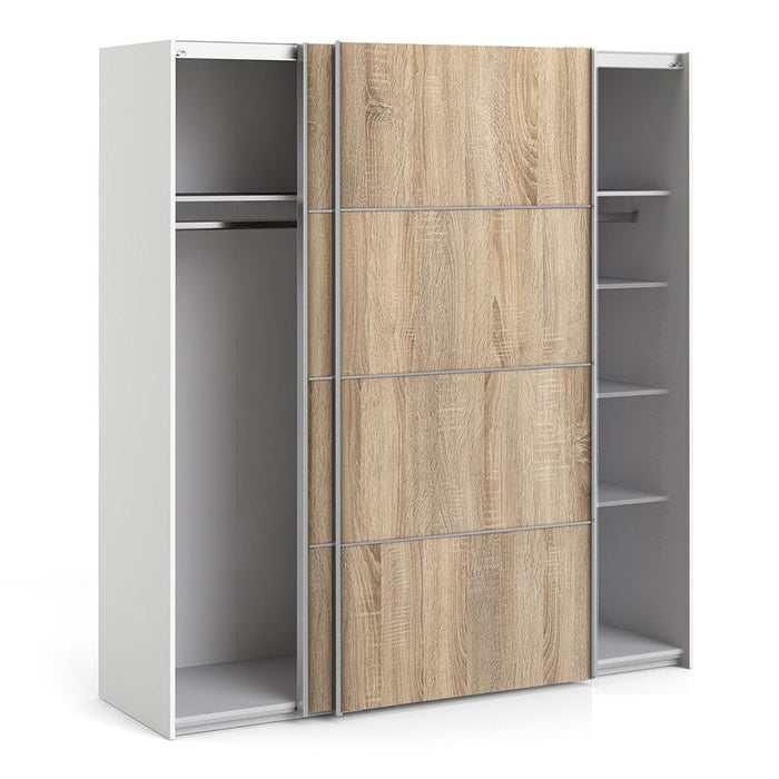 Verona Sliding Wardrobe 180cm in White with Oak Doors with 5 Shelves